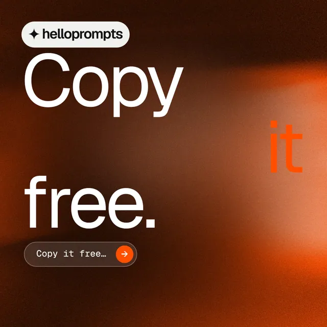 Instagram post for HelloPrompts: "Copy it free." Agentic glass style, stacked layout, dark palette in black, orange, brown.
