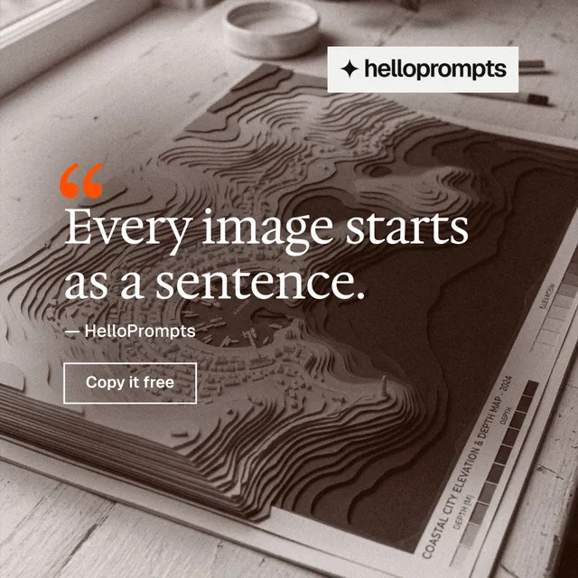 Instagram post for HelloPrompts: "Prompts that show their work." Editorial style, quote layout, light palette in grey, orange.