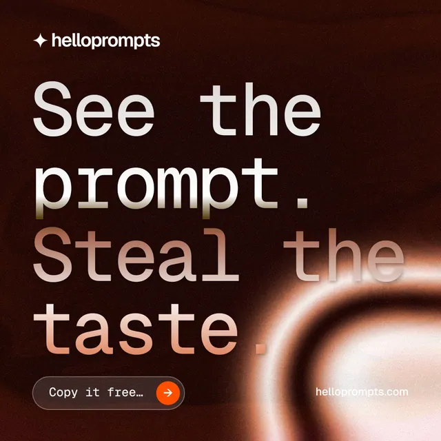 Instagram post for HelloPrompts: "See the prompt. Steal the taste." Agentic glass style, poster layout, dark palette in black, orange, red.