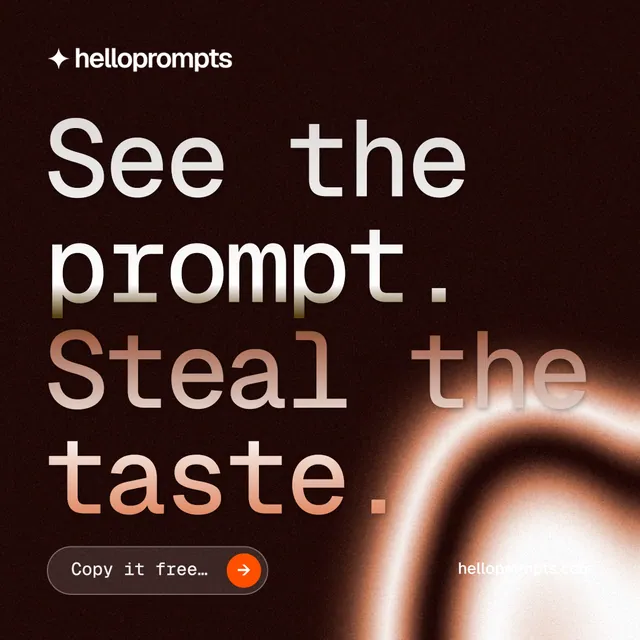 Instagram post for HelloPrompts: "See the prompt. Steal the taste." Agentic glass style, poster layout, dark palette in black, orange, red.