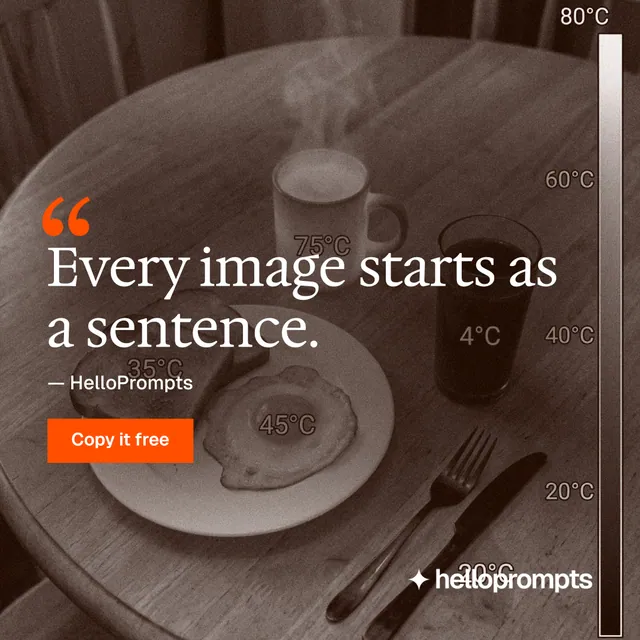 Instagram post for HelloPrompts: "Copy it free." Swiss style, quote layout, dark palette in orange, grey.