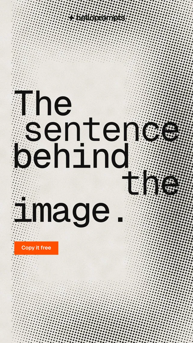 Instagram story for HelloPrompts: "The sentence behind the image." Swiss style, stacked layout, light palette in grey, white, yellow.