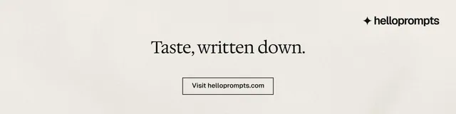 LinkedIn banner for HelloPrompts: "Taste, written down." Editorial style, centred layout, light palette in yellow, white.