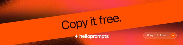 LinkedIn banner for HelloPrompts: "Copy it free." Agentic glass style, diagonal layout, dark palette in orange, red.
