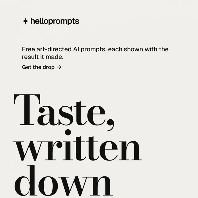 Instagram post for HelloPrompts: "The art of speaking to machines." Minimal luxury style, oversized layout, light palette in white, grey.