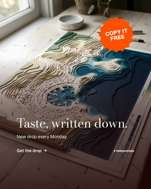 Instagram portrait post for HelloPrompts: "Taste, written down." Minimal luxury style, sticker layout, dark palette in grey, black, red.