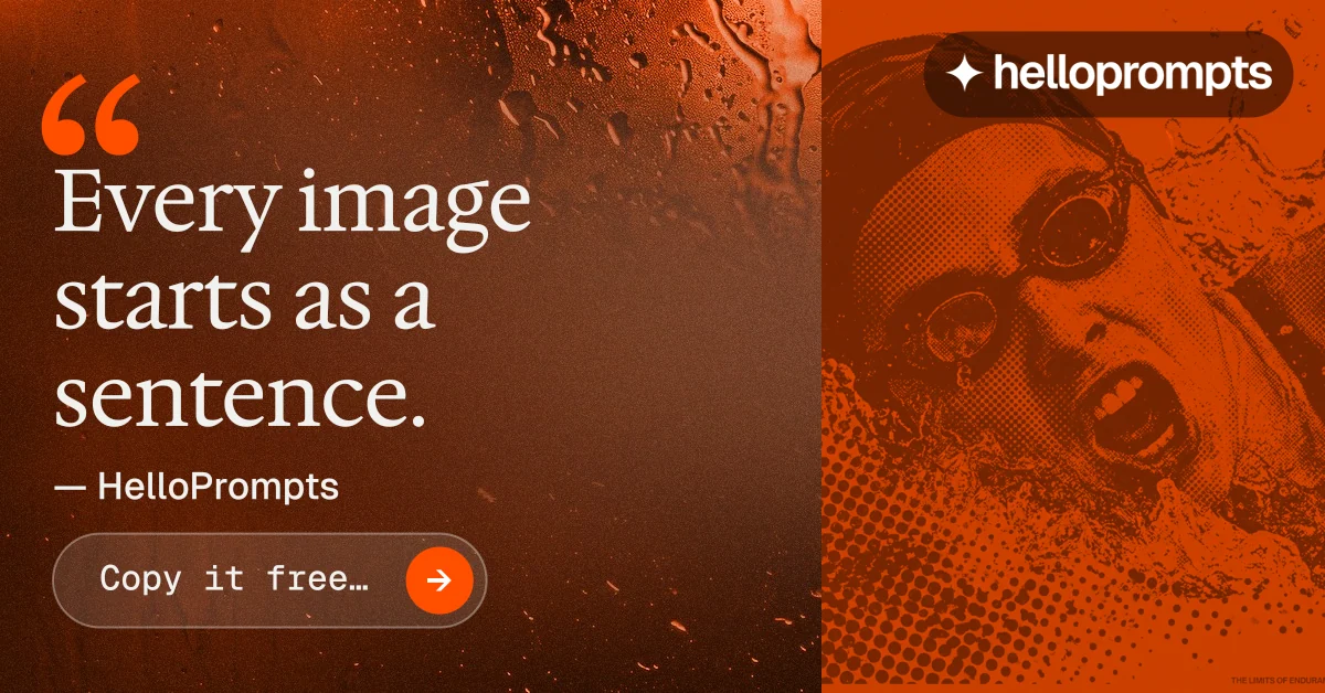 Social ad for HelloPrompts: "Taste, written down." Agentic glass style, quote layout, dark palette in orange, brown.