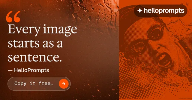 Social ad for HelloPrompts: "Taste, written down." Agentic glass style, quote layout, dark palette in orange, brown.