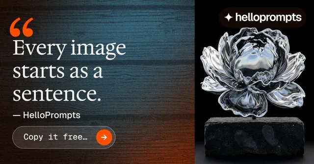 Social ad for HelloPrompts: "Say it like an art director." Agentic glass style, quote layout, dark palette in black, grey, orange.