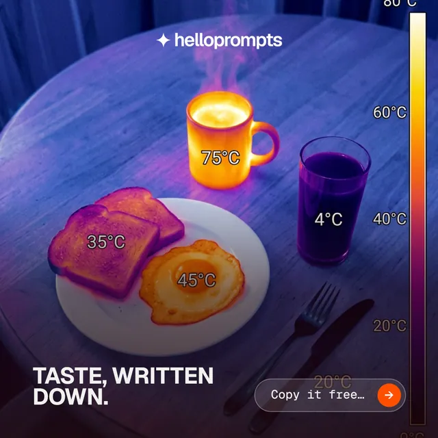 Instagram post for HelloPrompts: "Taste, written down." Agentic glass style, image led layout, dark palette in blue, grey, pink.