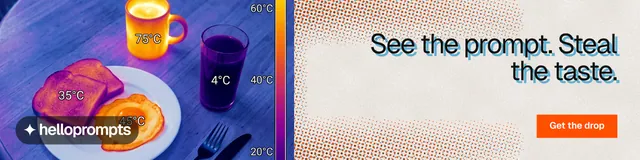 LinkedIn banner for HelloPrompts: "See the prompt. Steal the taste." Swiss style, right layout, light palette in grey, purple, orange.