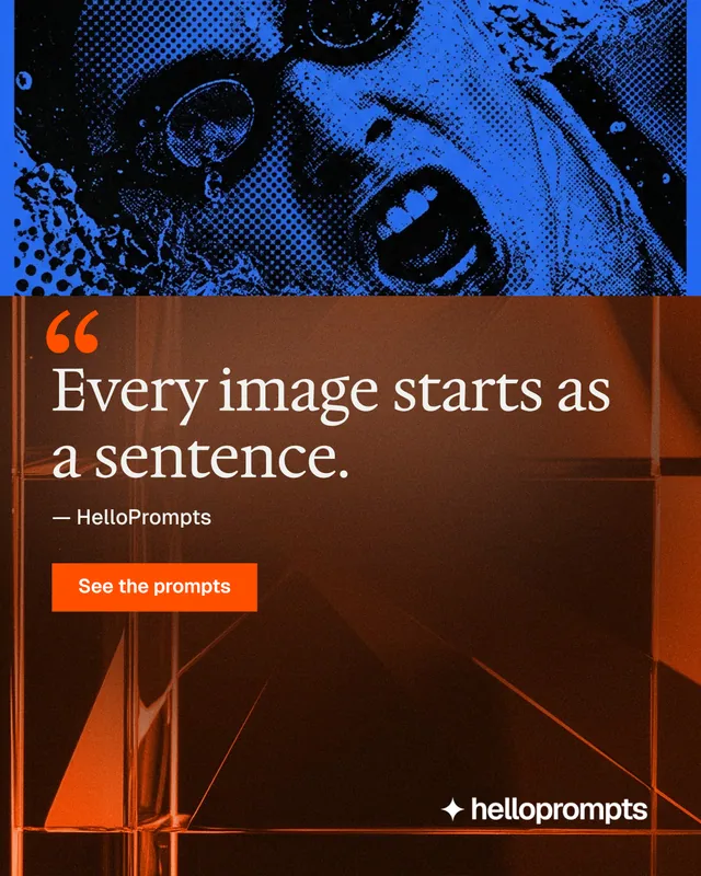 Instagram portrait post for HelloPrompts: "Copy it free." Swiss style, quote layout, dark palette in orange, black, blue.