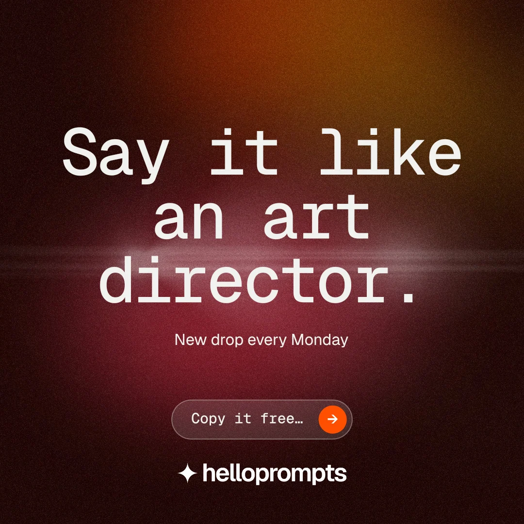 Instagram post for HelloPrompts: "Say it like an art director." Agentic glass style, centred layout, dark palette in red, black.