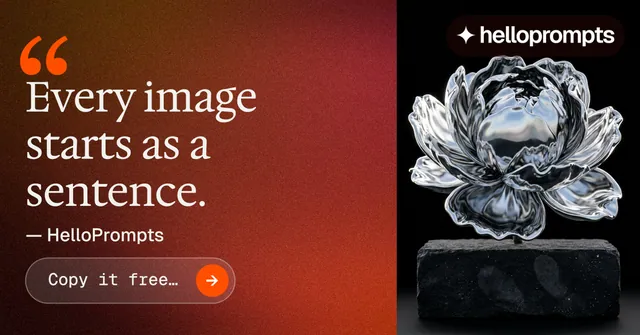 Social ad for HelloPrompts: "Say it like an art director." Agentic glass style, quote layout, dark palette in red, black, grey.