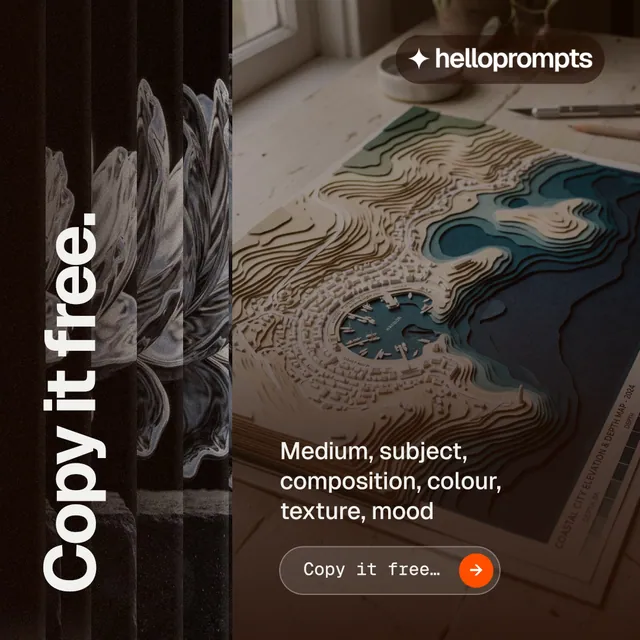 Instagram post for HelloPrompts: "Copy it free." Agentic glass style, vertical layout, dark palette in orange, black, grey.