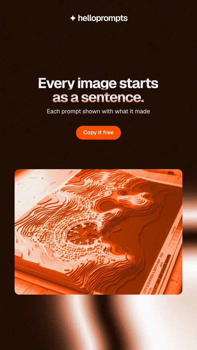 Instagram story for HelloPrompts: "Every image starts as a sentence." Y2K style, centred layout, dark palette in black, orange.