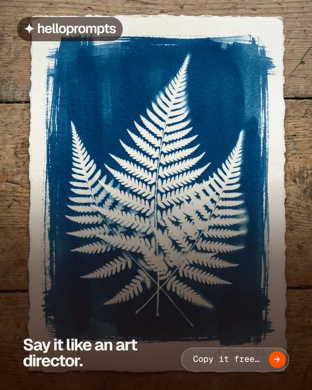Instagram portrait post for HelloPrompts: "Say it like an art director." Agentic glass style, image led layout, dark palette in orange, grey, blue.