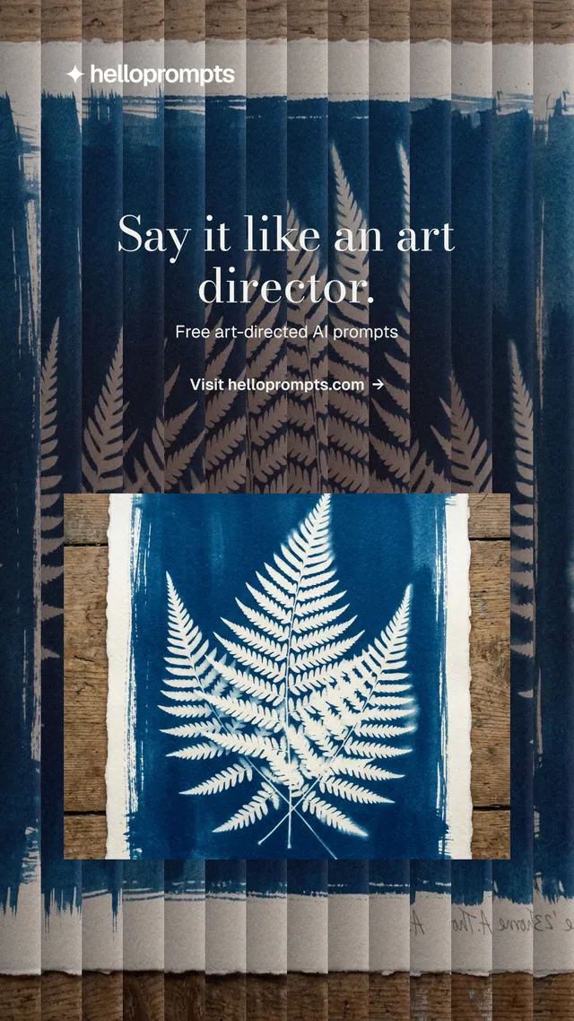 Instagram story for HelloPrompts: "Say it like an art director." Minimal luxury style, centred layout, dark palette in blue, grey.