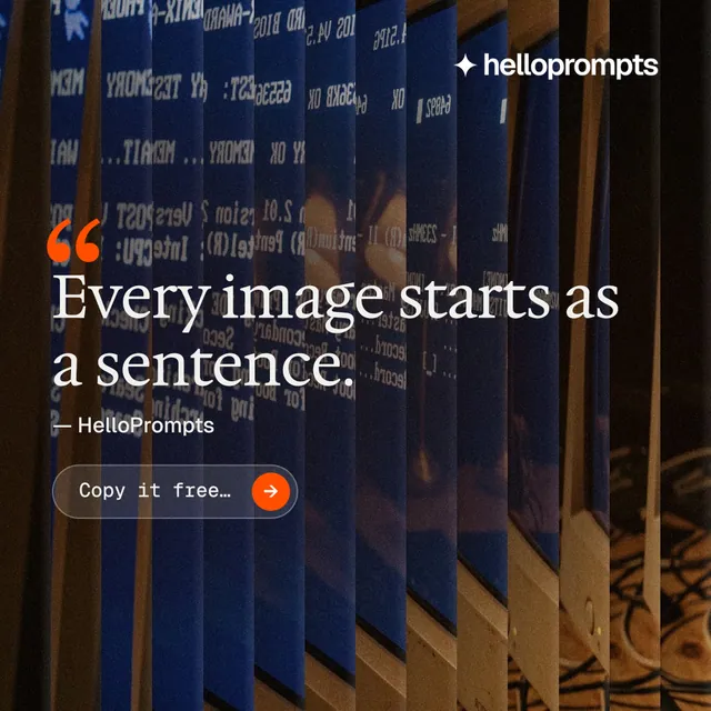 Instagram post for HelloPrompts: "Taste, written down." Agentic glass style, quote layout, dark palette in black, grey, orange.
