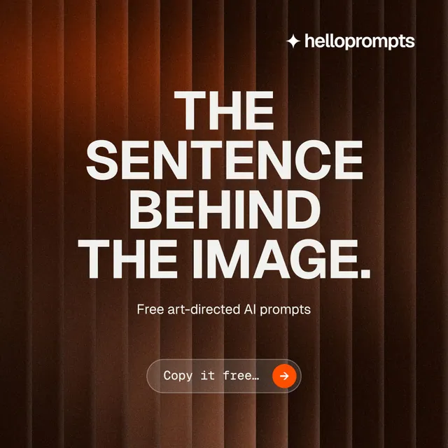 Instagram post for HelloPrompts: "The sentence behind the image." Agentic glass style, centred layout, dark palette in orange, black, grey.