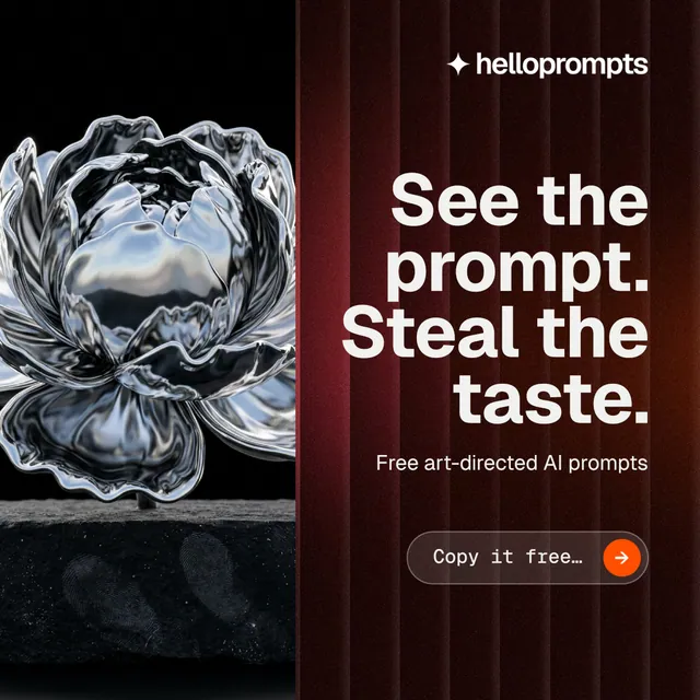 Instagram post for HelloPrompts: "See the prompt. Steal the taste." Agentic glass style, right layout, dark palette in black, grey, red.