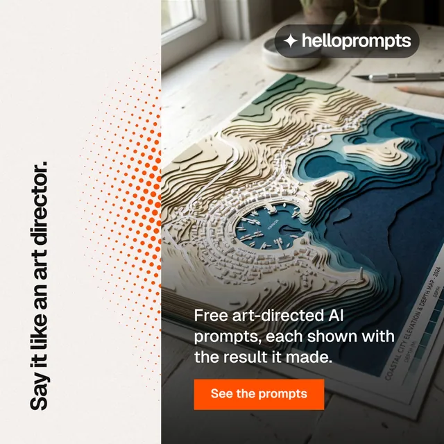 Instagram post for HelloPrompts: "Say it like an art director." Swiss style, vertical layout, light palette in black, grey, white.