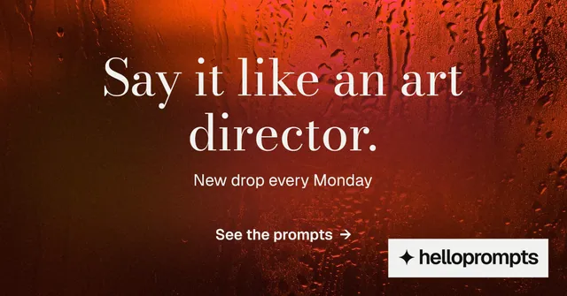 Social ad for HelloPrompts: "Say it like an art director." Minimal luxury style, centred layout, dark palette in black, red.