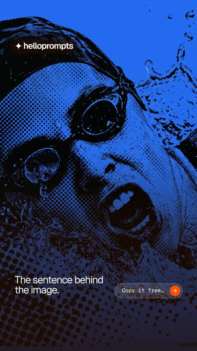 Instagram story for HelloPrompts: "The sentence behind the image." Agentic glass style, image led layout, dark palette in blue, black.