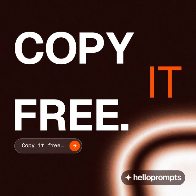 Instagram post for HelloPrompts: "Copy it free." Agentic glass style, stacked layout, dark palette in black, red.