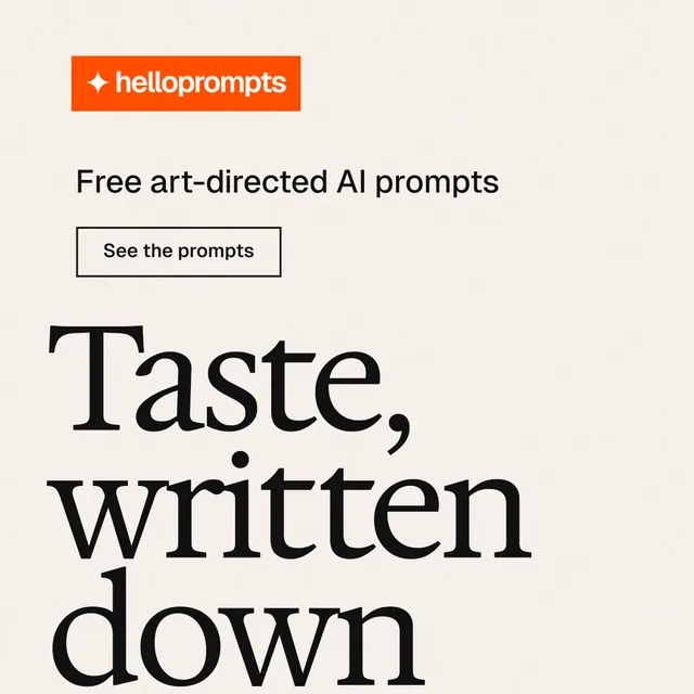 Instagram post for HelloPrompts: "Say it like an art director." Editorial style, oversized layout, light palette in white, grey.