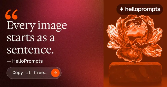 Social ad for HelloPrompts: "Say it like an art director." Agentic glass style, quote layout, dark palette in red, orange.