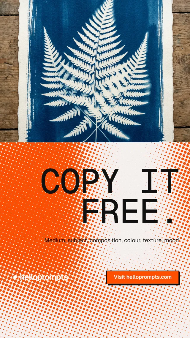 Instagram story for HelloPrompts: "Copy it free." Brutalist style, right layout, light palette in orange, red, grey.