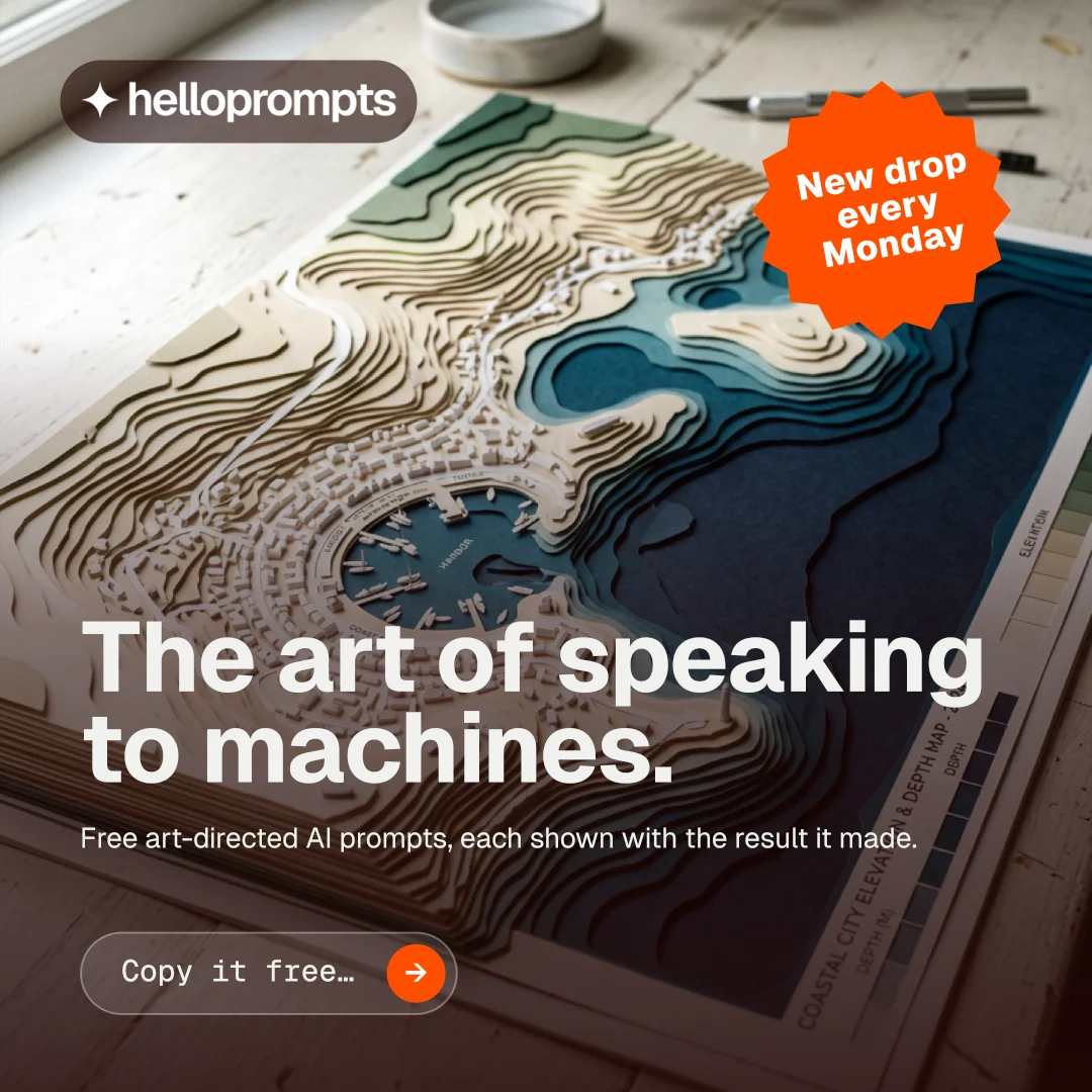 Instagram post for HelloPrompts: "The art of speaking to machines." Agentic glass style, sticker layout, dark palette in grey, red, black.