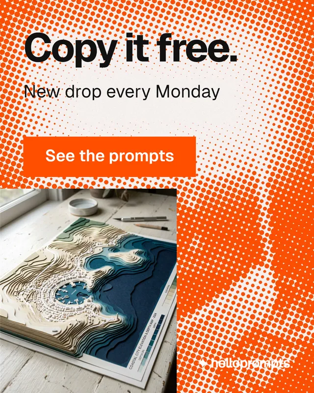 Instagram portrait post for HelloPrompts: "Copy it free." Swiss style, skeleton layout, light palette in orange, white.