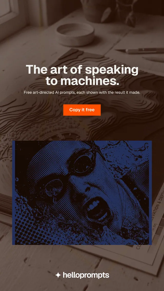 Instagram story for HelloPrompts: "The art of speaking to machines." Swiss style, centred layout, dark palette in grey, black, orange.