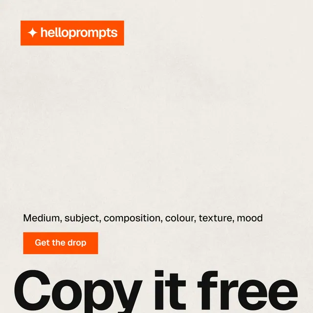 Instagram post for HelloPrompts: "Prompts that show their work." Swiss style, oversized layout, light palette in yellow, white, brown.