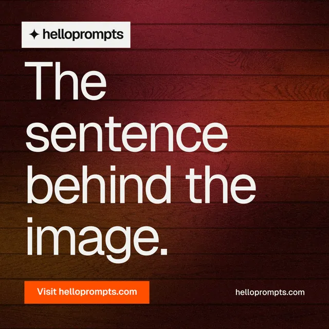 Instagram post for HelloPrompts: "The sentence behind the image." Swiss style, poster layout, dark palette in black, red, orange.
