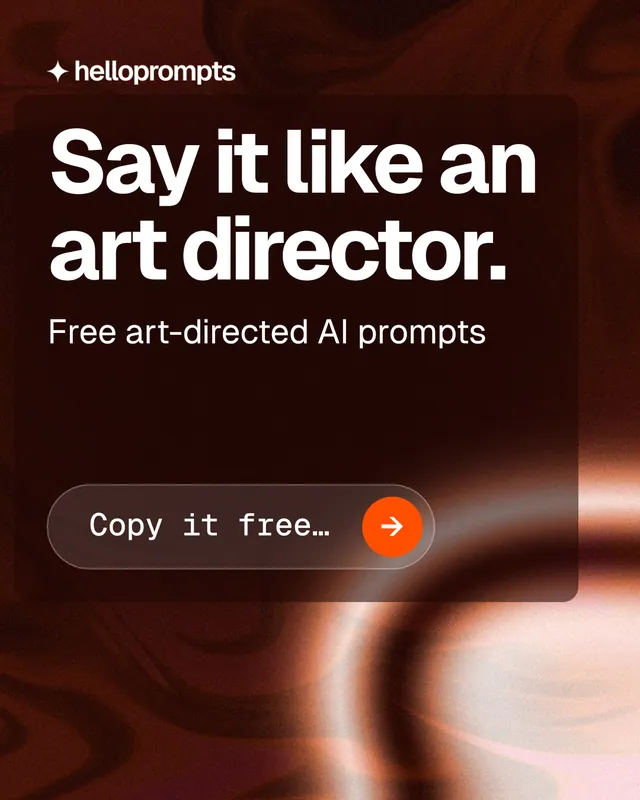 Instagram portrait post for HelloPrompts: "Say it like an art director." Agentic glass style, skeleton layout, dark palette in black, red.