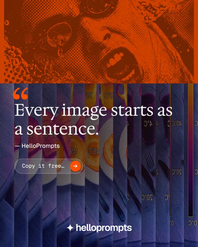Instagram portrait post for HelloPrompts: "See the prompt. Steal the taste." Agentic glass style, quote layout, dark palette in blue, red, grey.