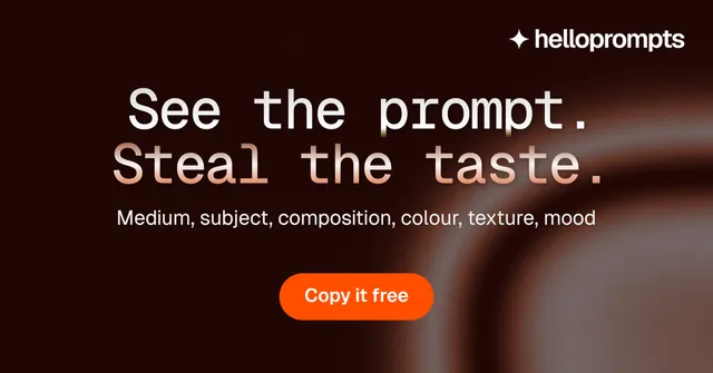 Social ad for HelloPrompts: "See the prompt. Steal the taste." Y2K style, centred layout, dark palette in black, red.