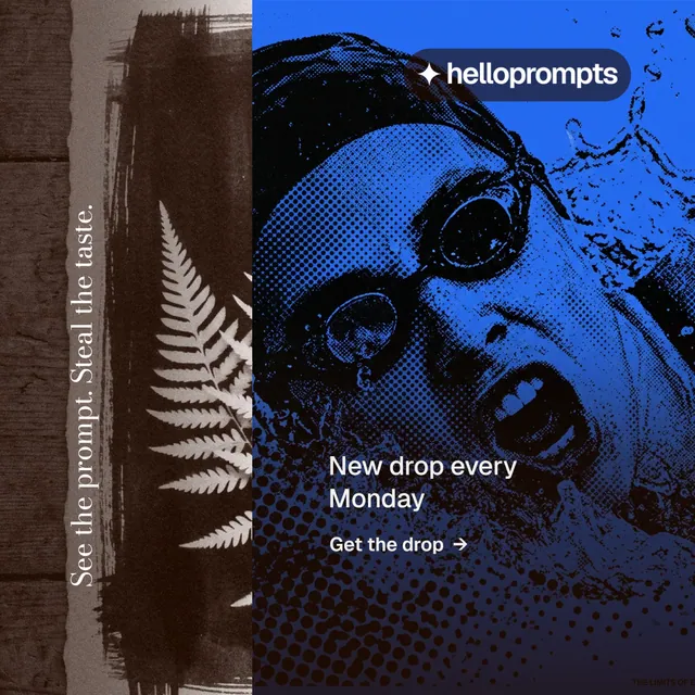 Instagram post for HelloPrompts: "See the prompt. Steal the taste." Minimal luxury style, vertical layout, dark palette in black, blue.