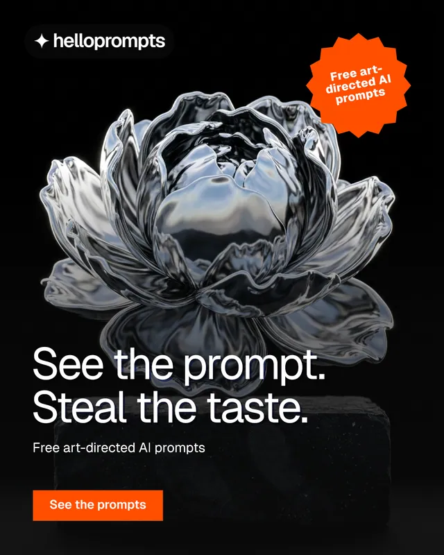 Instagram portrait post for HelloPrompts: "See the prompt. Steal the taste." Swiss style, sticker layout, dark palette in grey, black.