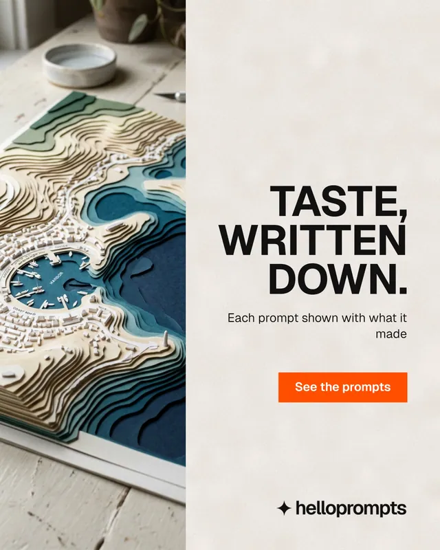 Instagram portrait post for HelloPrompts: "Taste, written down." Swiss style, right layout, light palette in orange, grey.