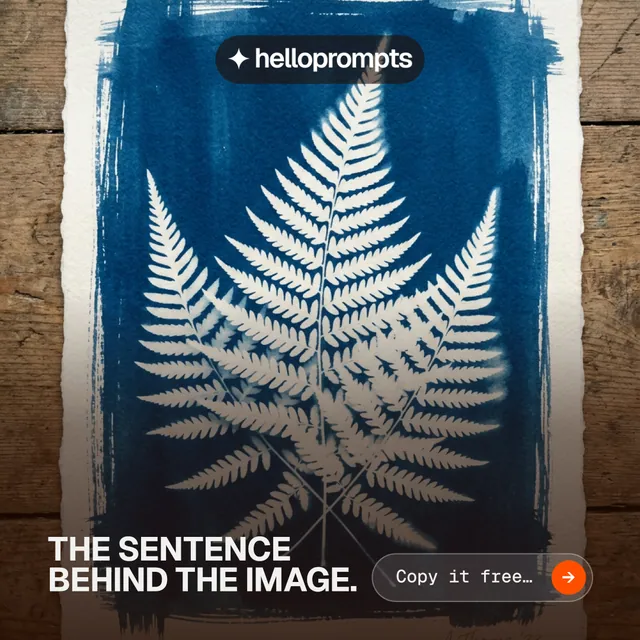 Instagram post for HelloPrompts: "The sentence behind the image." Agentic glass style, image led layout, dark palette in black, grey, blue.