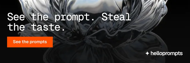 X header for HelloPrompts: "See the prompt. Steal the taste." Swiss style, skeleton layout, dark palette in black, grey.
