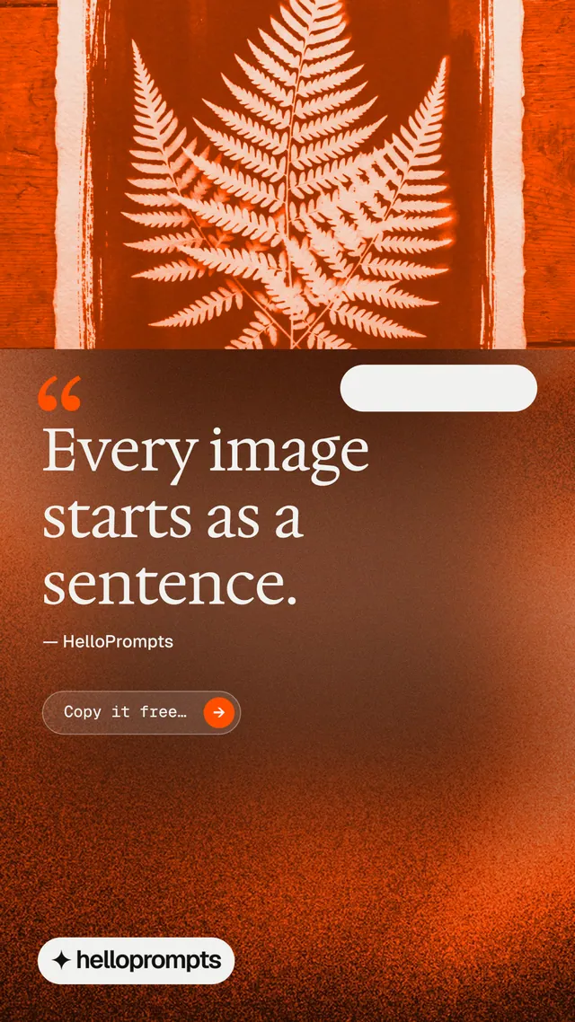 Instagram story for HelloPrompts: "The art of speaking to machines." Agentic glass style, quote layout, dark palette in orange, brown.