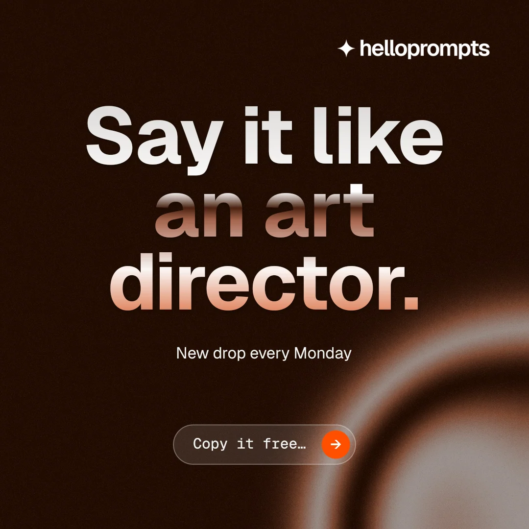 Instagram post for HelloPrompts: "Say it like an art director." Agentic glass style, centred layout, dark palette in black, orange.