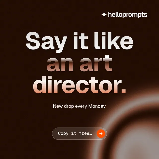 Instagram post for HelloPrompts: "Say it like an art director." Agentic glass style, centred layout, dark palette in black, orange.