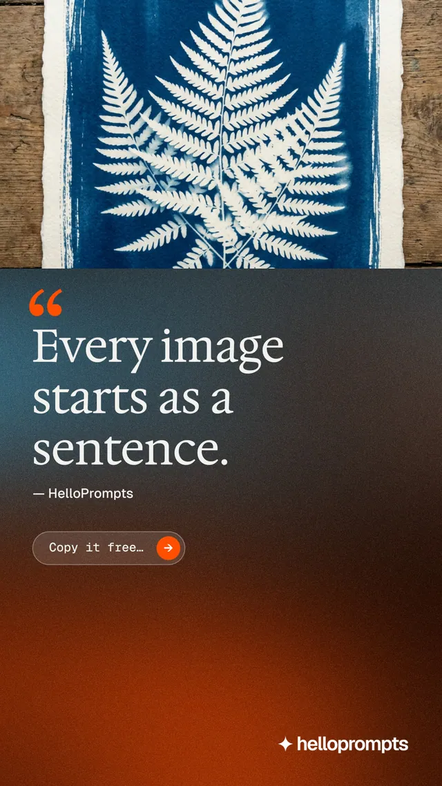 Instagram story for HelloPrompts: "Say it like an art director." Agentic glass style, quote layout, dark palette in black, orange, grey.