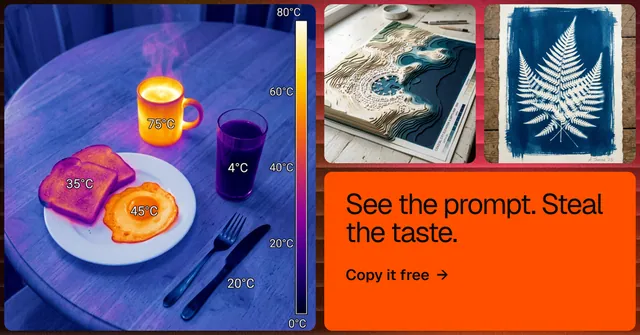 Social ad for HelloPrompts: "See the prompt. Steal the taste." Agentic glass style, collage layout, dark palette in red, blue, grey.